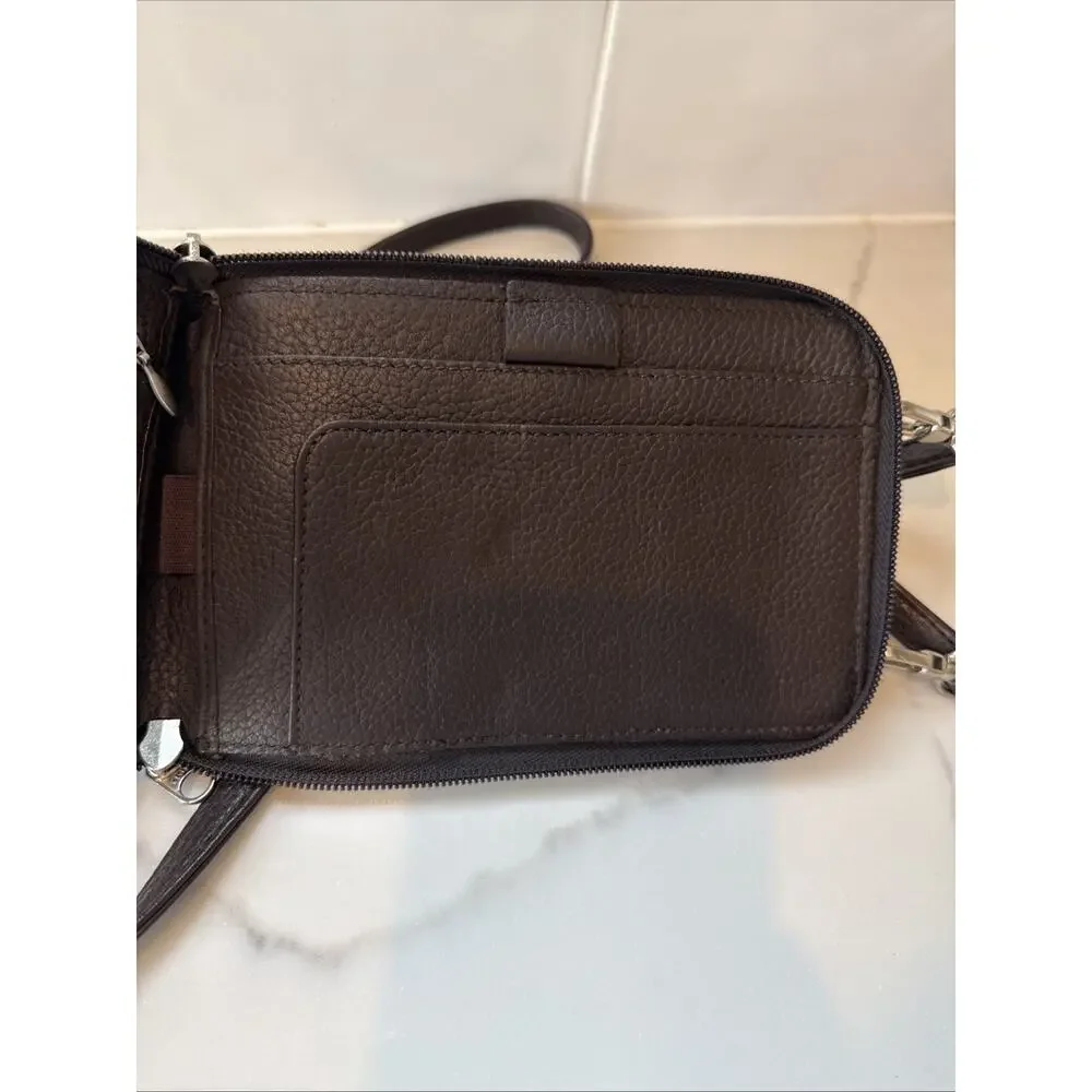 Eddie Bauer Pebbled Brown Leather Crossbody Wallet Bi-fold Passport Men Travel